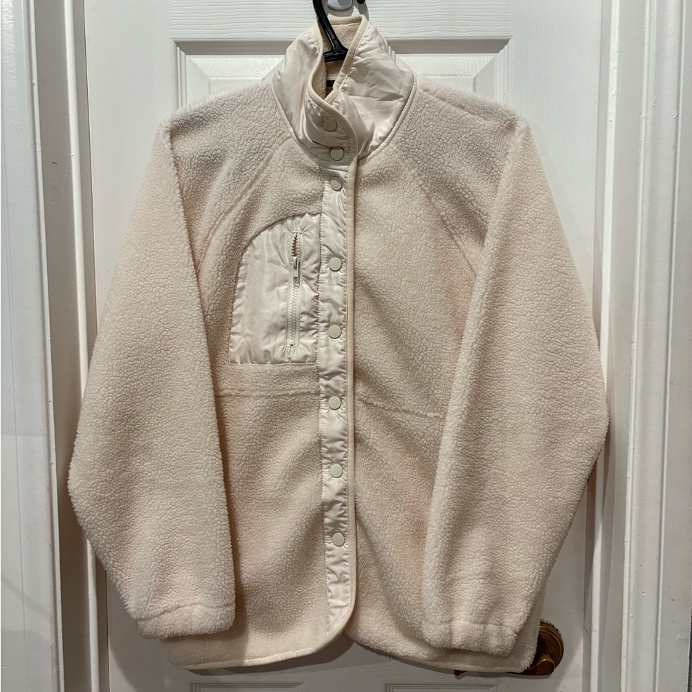 Staccato Cream Teddy Jacket with High Collar and Plush Fleece